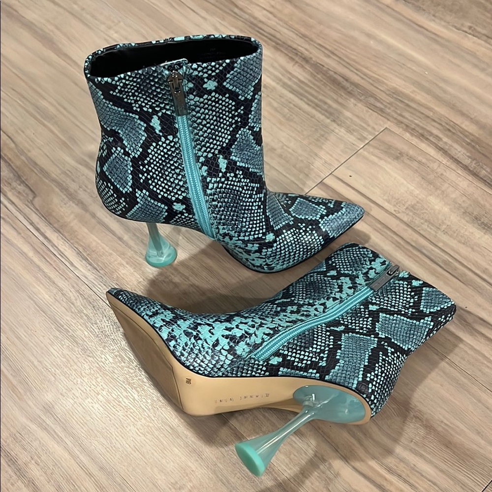 Blue Snake Print Ankle Boots